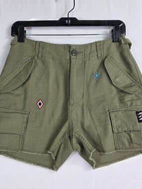 Denim & Supply Ralph Lauren Military Utility Olive Cotton Shorts raw hem